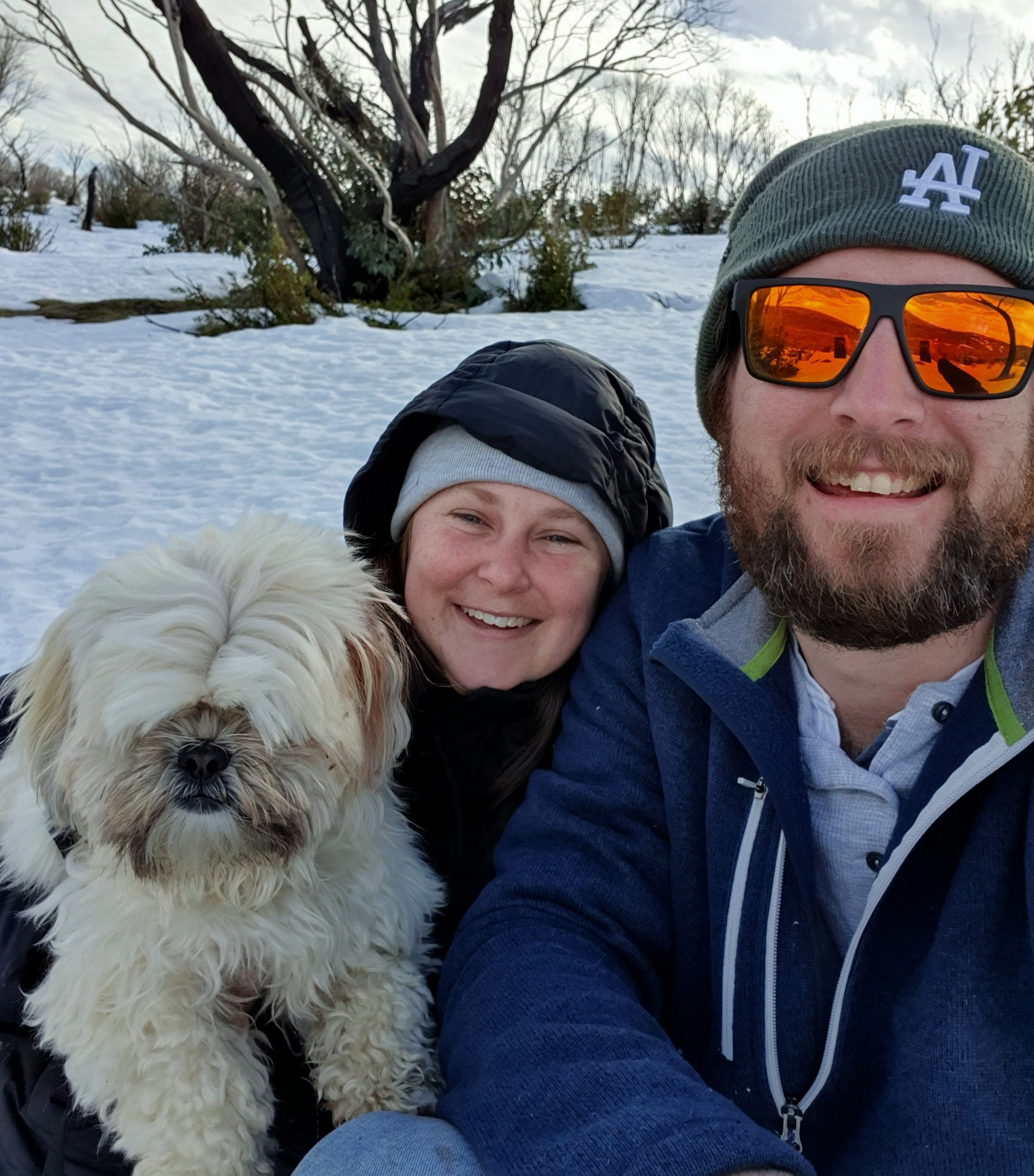 Brianna Ellem with her fiance, Dylan, and her dog, Chewie.